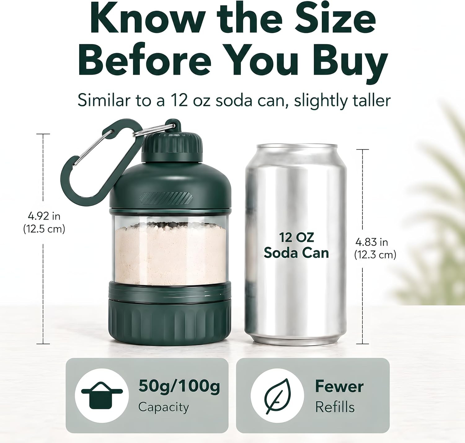 2 Pack Protein Powder Container to Go with Keychain & Keyring, Large Capacity,