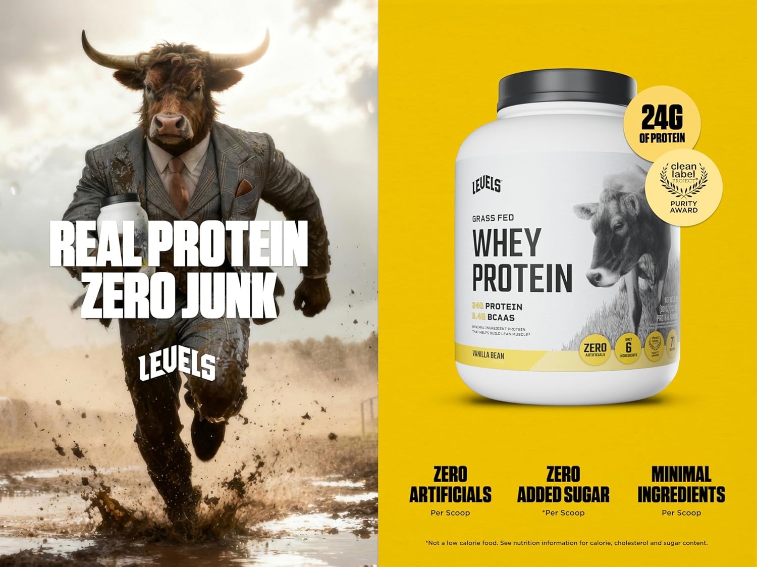 Levels Grass Fed Whey Protein Powder, 24G of Protein, Vanilla Bean, 5LB