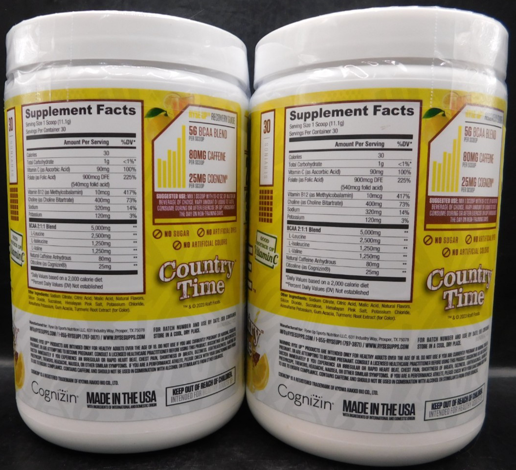 2Pk Ryse BCAA Focus Country Time Lemonade, 11.7 Oz. Each, Exp. 5/27