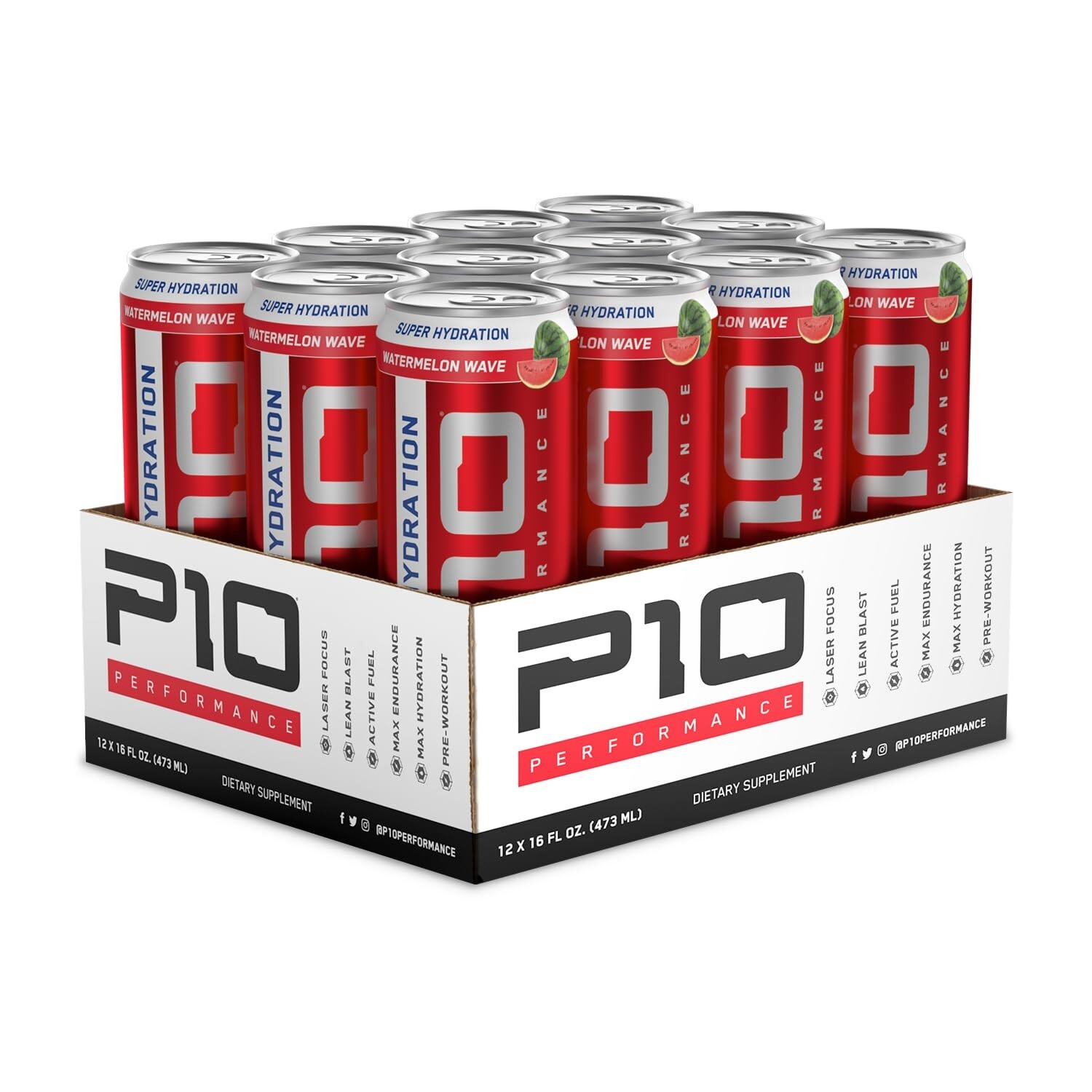 P10 Performance Max Hydration Fitness Recovery Drink – Watermelon (12 x 12 oz)