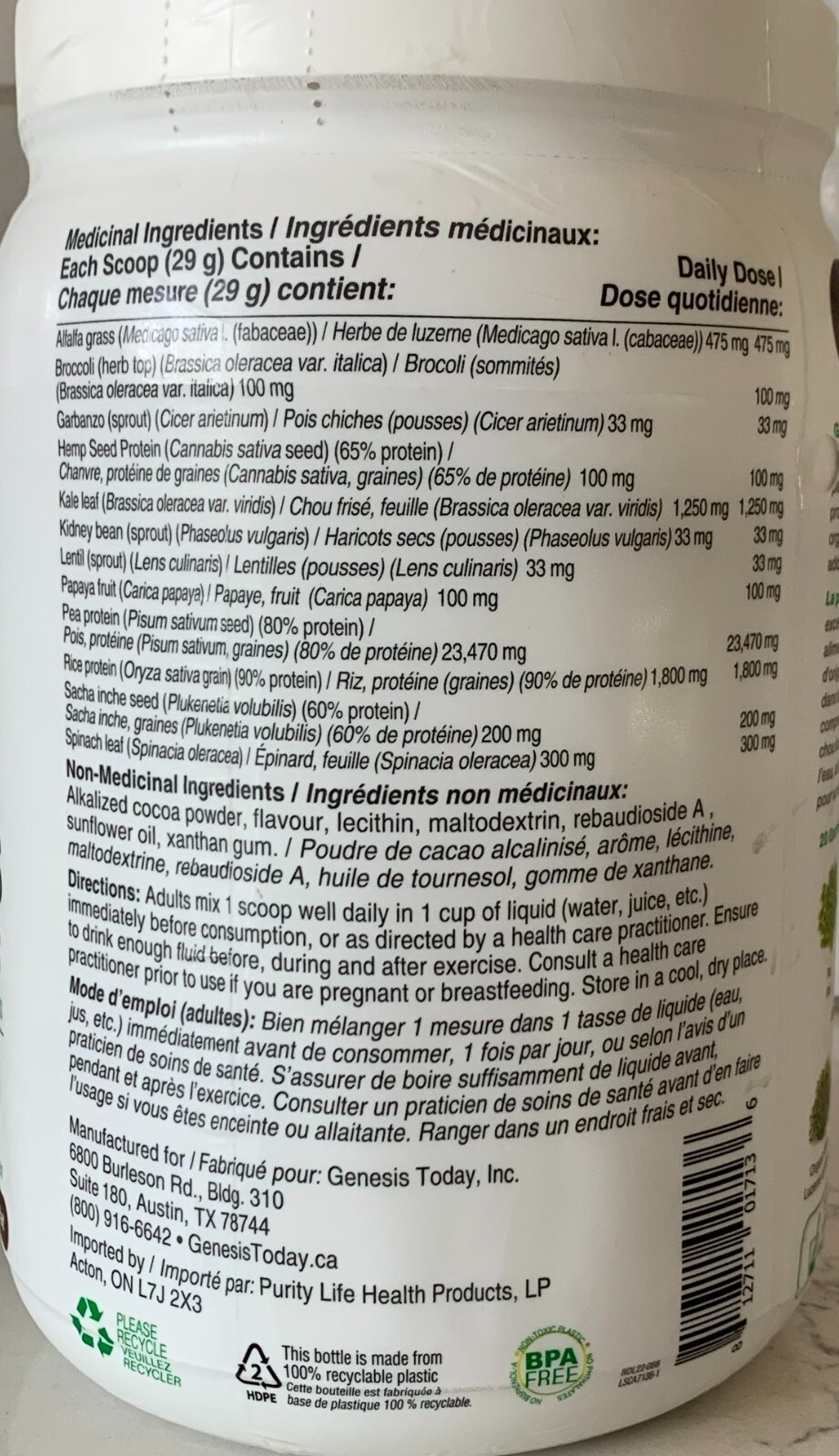 Genesis Today Plant Protein & Greens Vegan Superfood Chocolate Smoothie 18.5oz