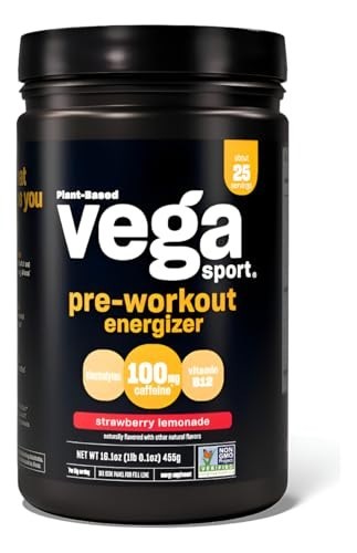 Pre-Workout Energizer Powder – Strawberry Lemonade, Energy & Focus Boost, Vegan,