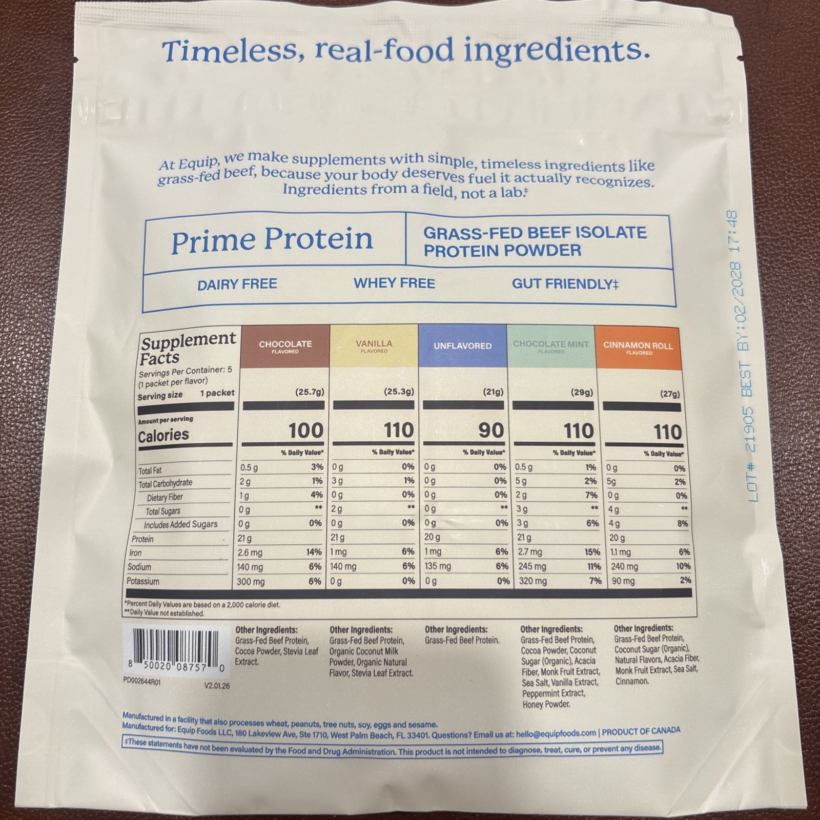 Equip Prime Protein-Variety Pack-Grass Fed Beef Isolate Protein Power- 5 PACKETS