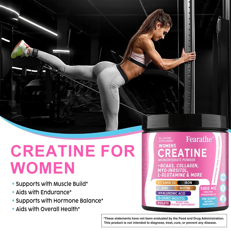 Creatine Monohydrate Powder for women, with biotin HYALURONIC ACID, L-GLUTAMINE