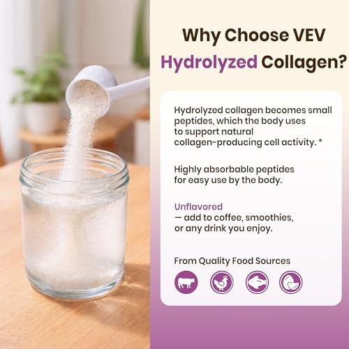 VEV Multi Collagen Peptides Powder, 16oz – Types I, II, III, V, X, Hyaluronic