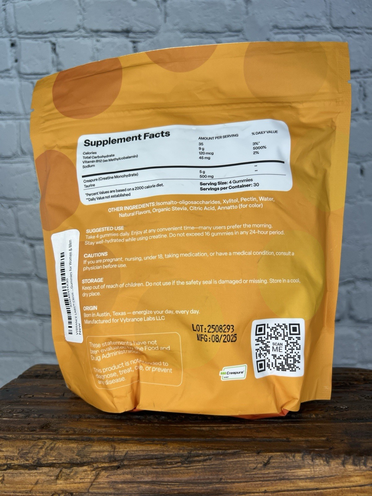 VYBRANCE LABS Creatine Gummies 5g Monohydrate 120 Count Sugar Free