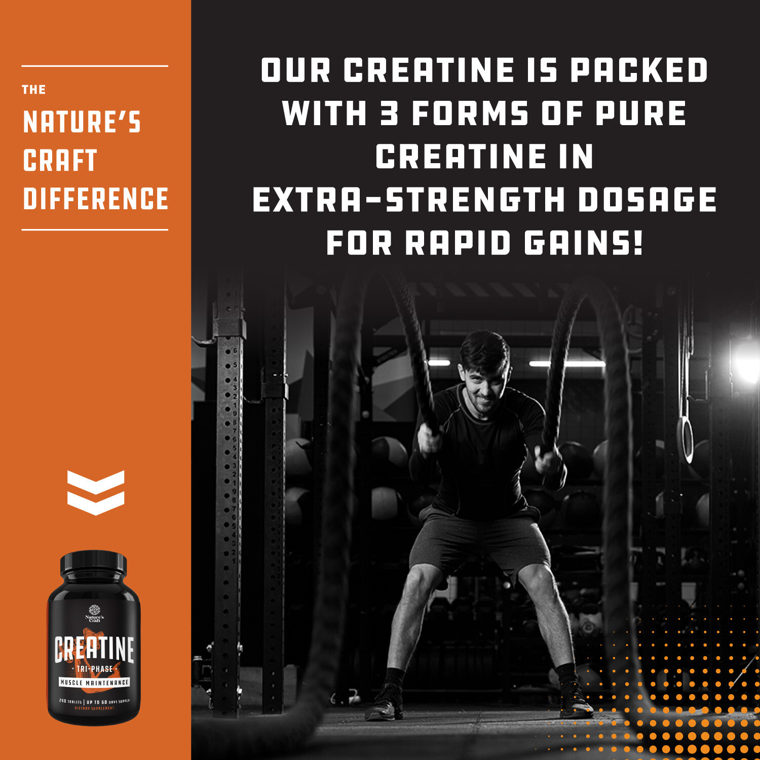High Strength Tri Phase Creatine Pills – Muscle Mass Gainer and Recovery 240ct