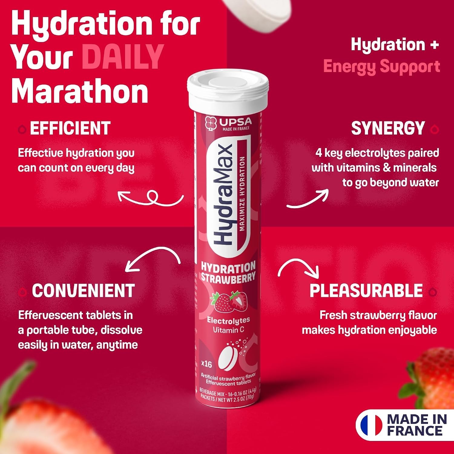 UPSA HydraMax Hydration Strawberry Electrolytes Effervescent Tablets 16 ct – New