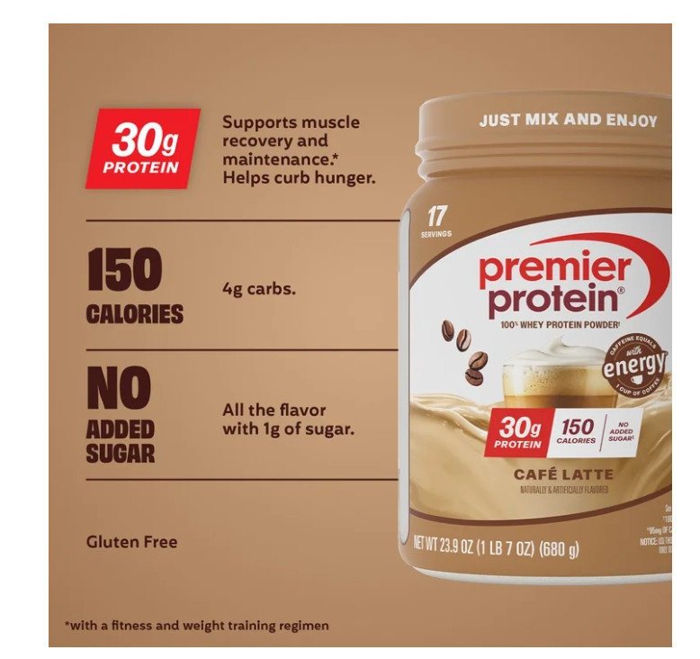 Premier Protein Whey Powder Cafe Latte 1.5lb 30g Protein