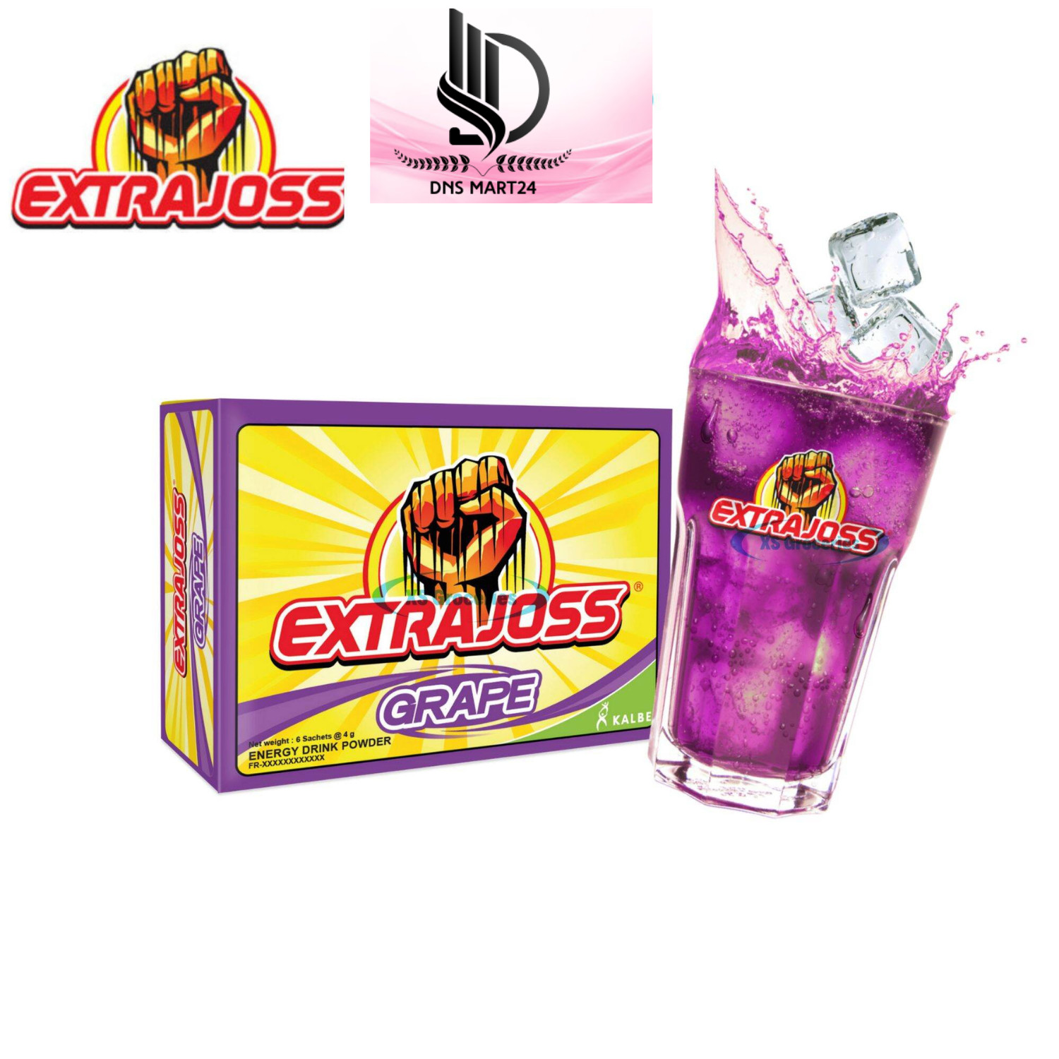 1 BOX (60 Sachet) Extra Joss Grape Flavour Sugar Free Energy Drink Powder