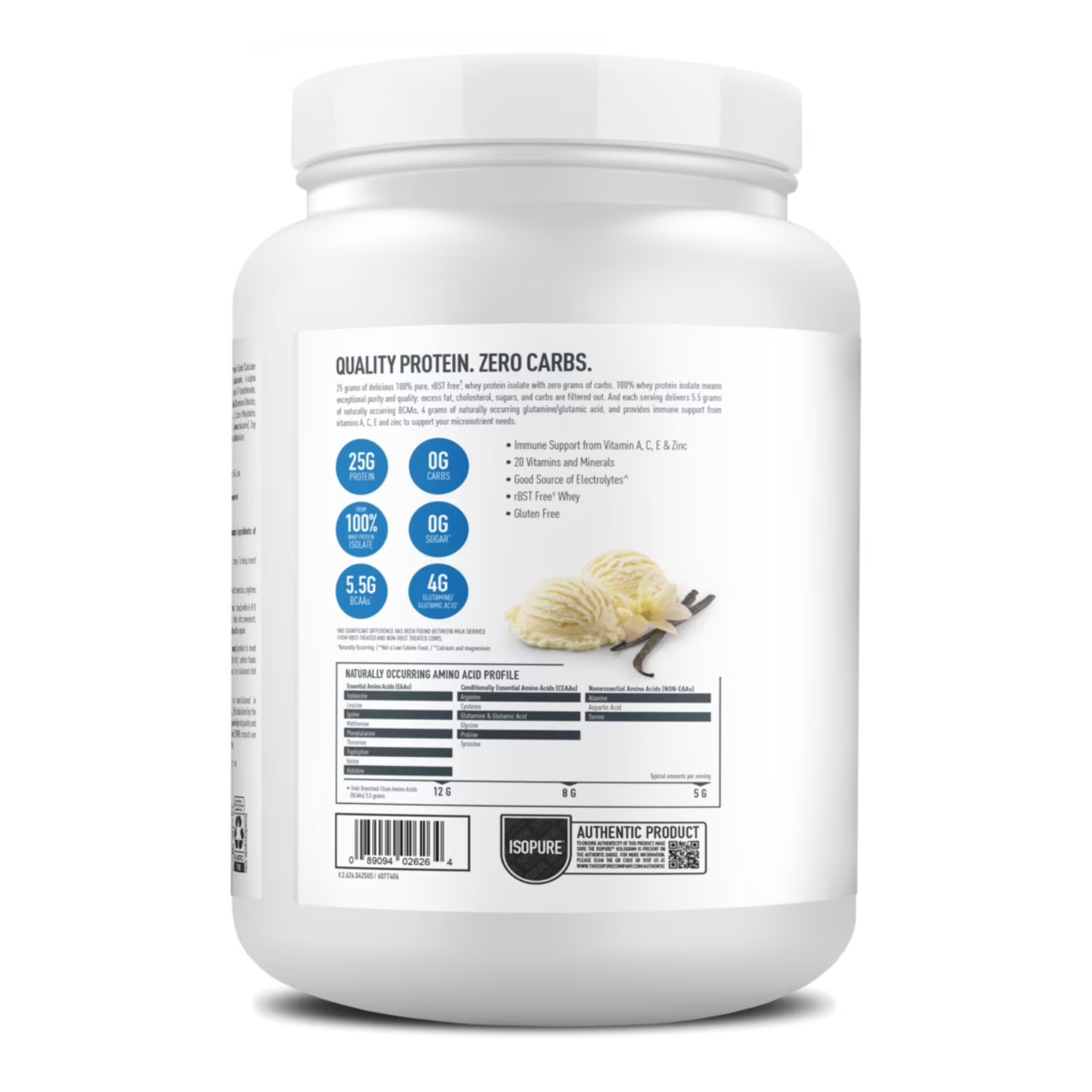 Isopure Zero Carb Whey Protein Isolate Creamy Vanilla 25g Protein 15 Serv