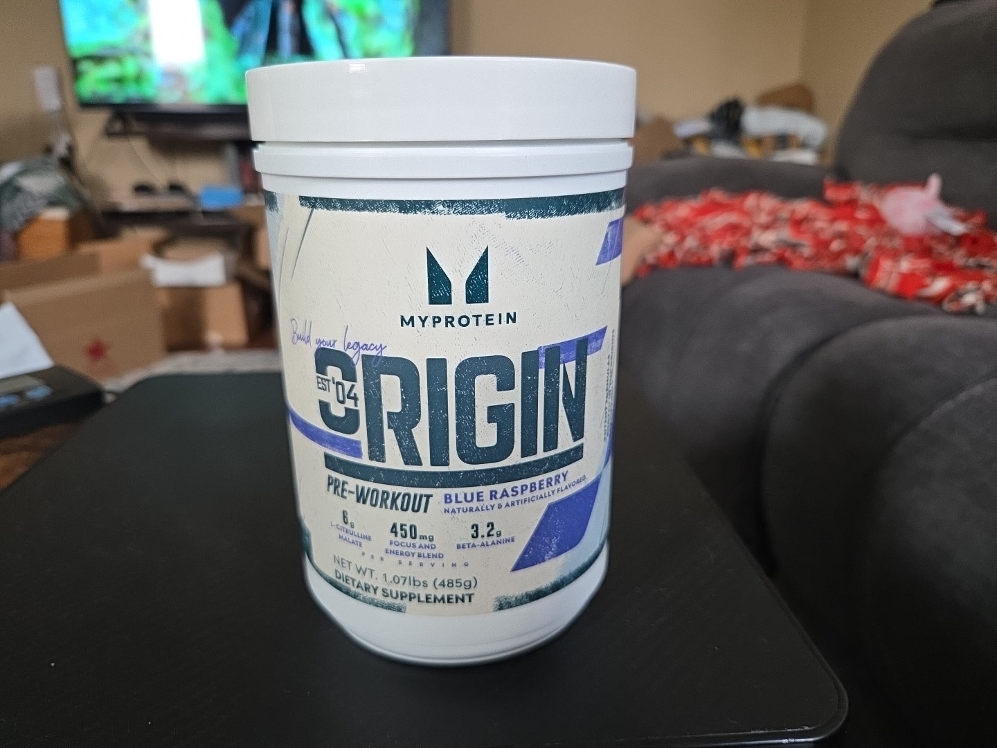 NEW – Myprotein ORIGIN Pre-Workout Powder BLUE RASPBERRY – 1.07 Lbs. 07/2026