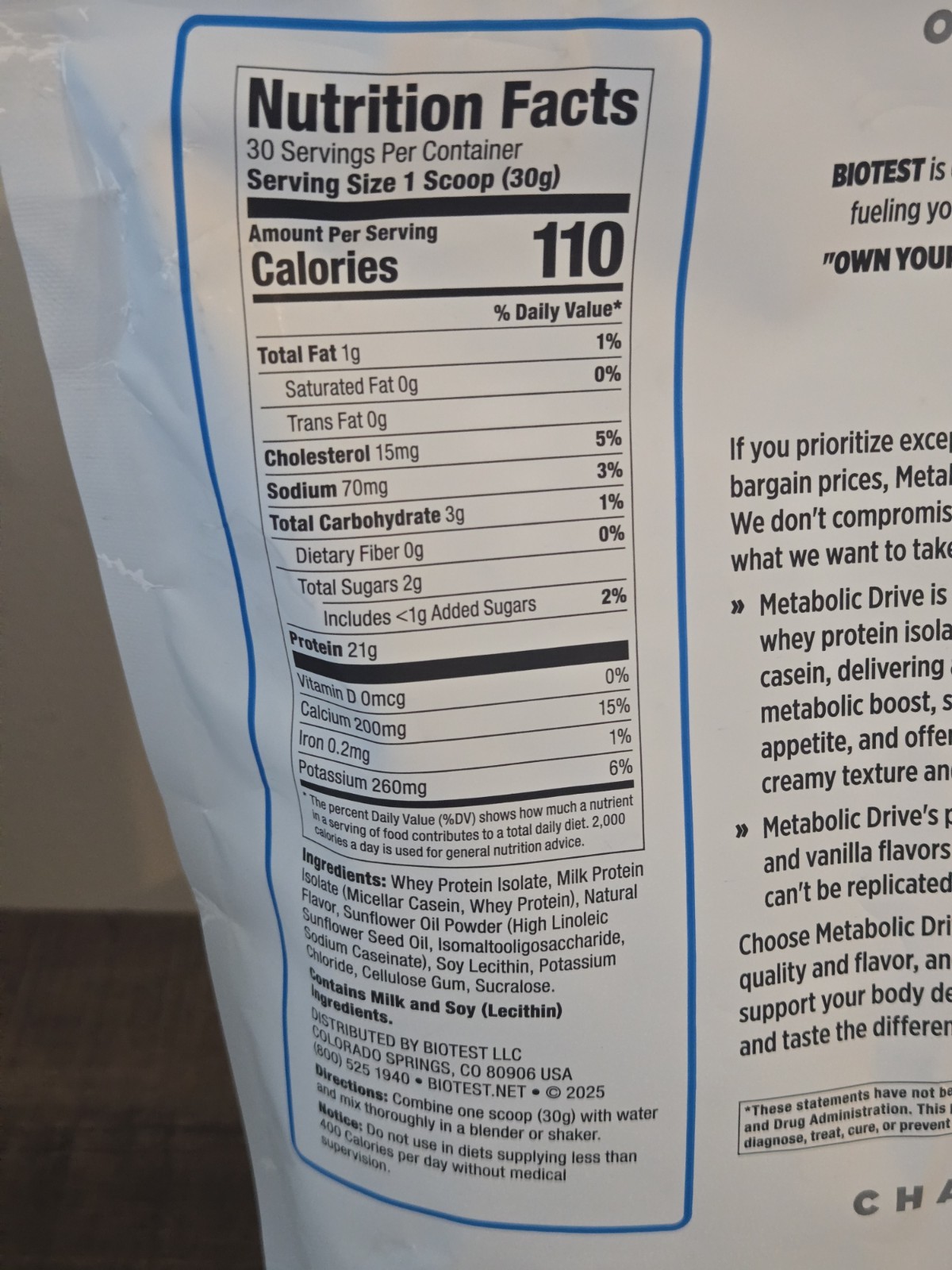 Biotest Metabolic Drive Functional Protein Whey Isolate Vanilla 30 Servings (2#)