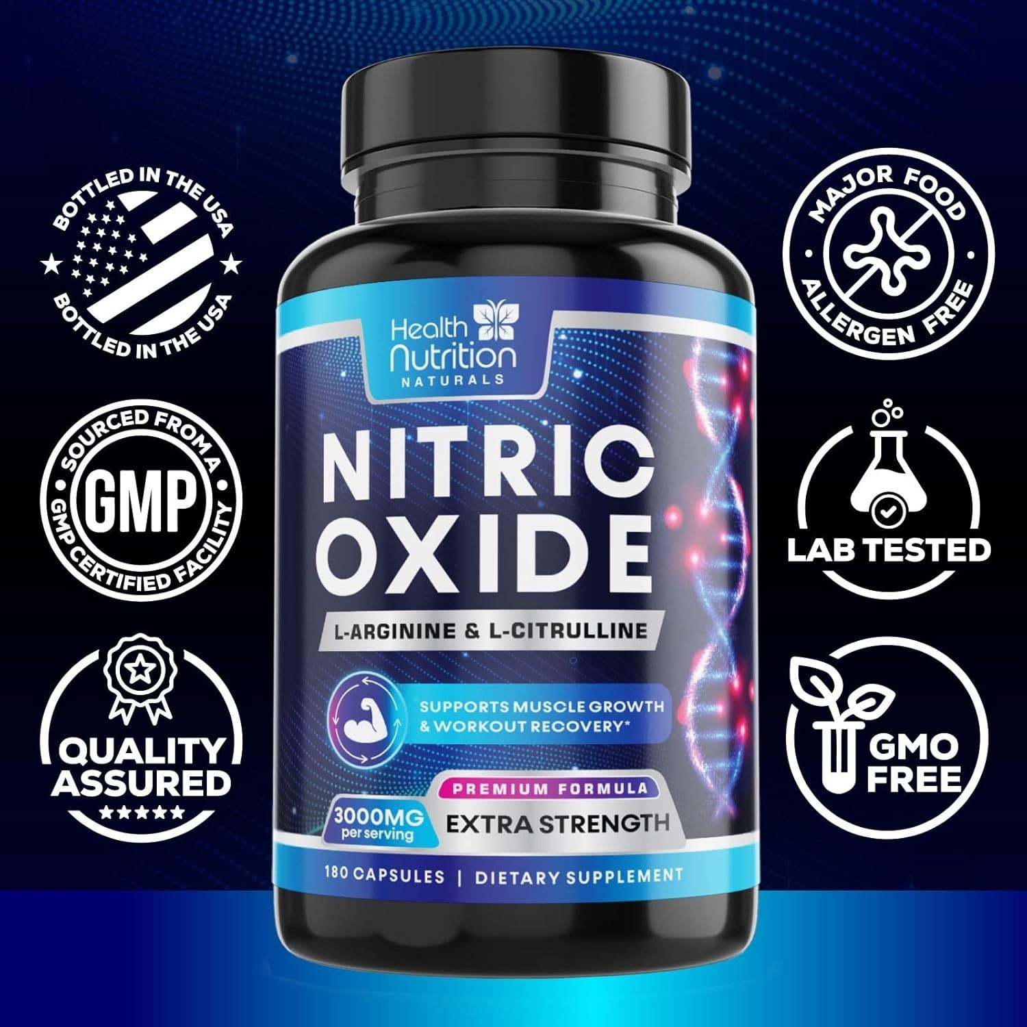 Nitric Oxide Booster w/ L-Arginine 2560mg Highest Potency Muscle Pump Supplement
