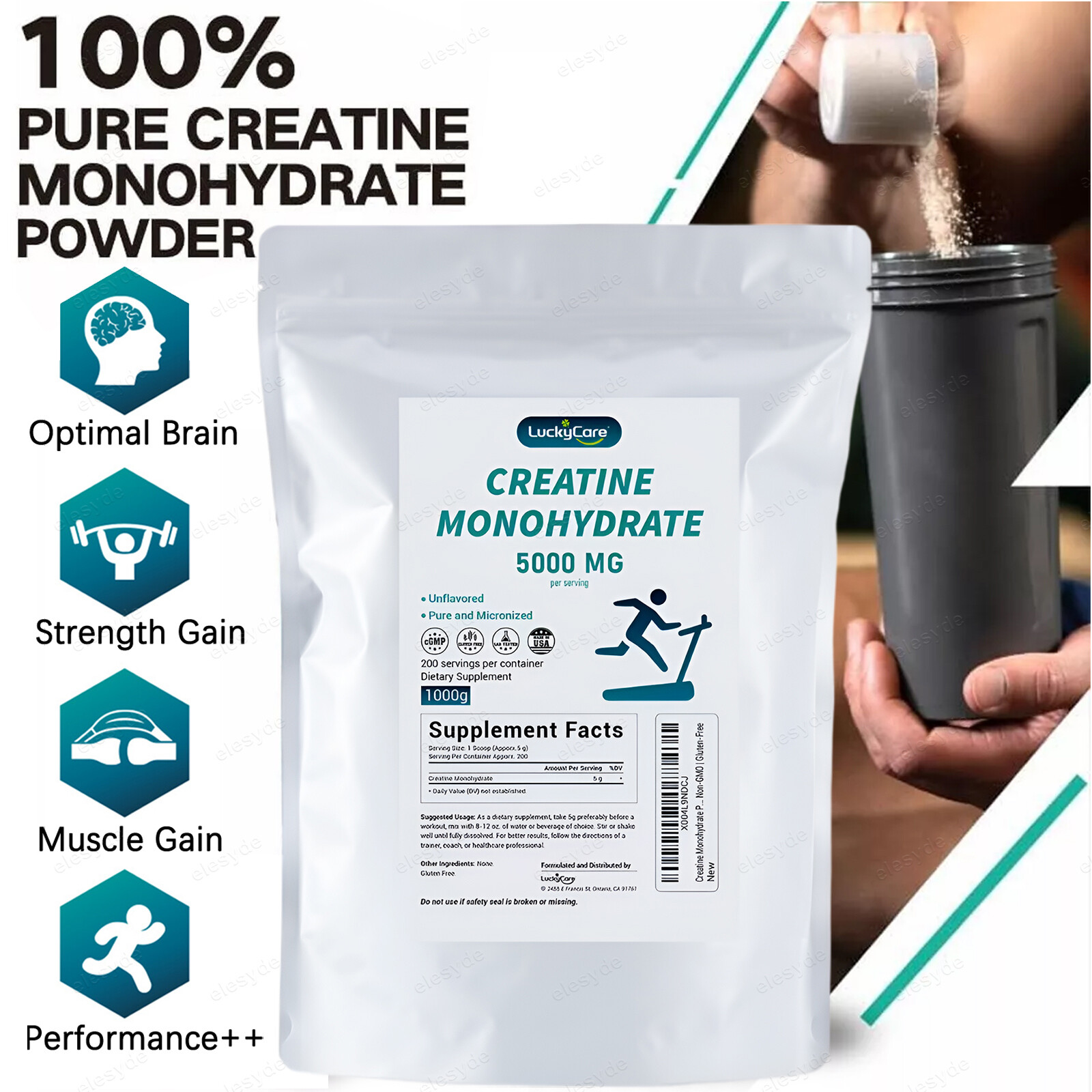 3X Pure Creatine Monohydrate 2.2 lbs 200 Servings 5g Each Micronized Powder