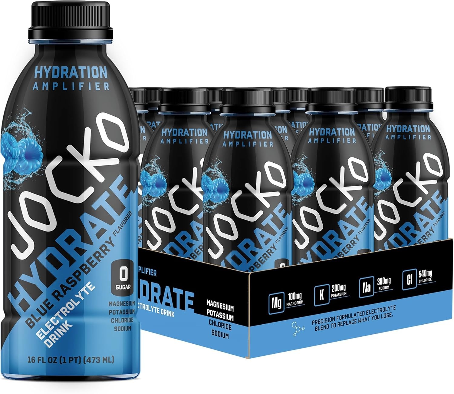 Jocko Fuel Hydrate Electrolyte Sports Drink 16oz (12 Pack) Blue Raspberry