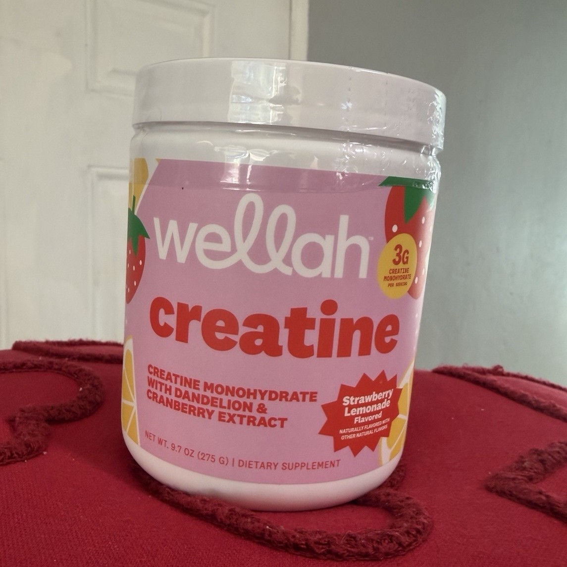 wellah Creatine Monohydrate Strawberry Lemonade Powder 9.7oz