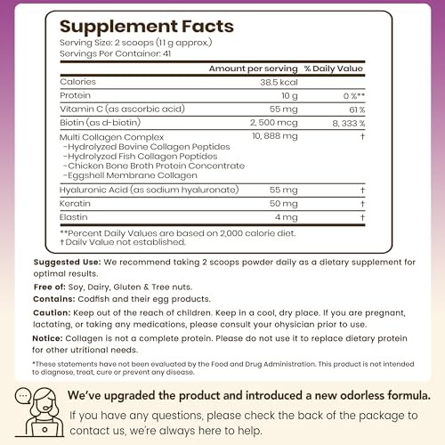 VEV Multi Collagen Peptides Powder, 16oz – Types I, II, III, V, X, Hyaluronic