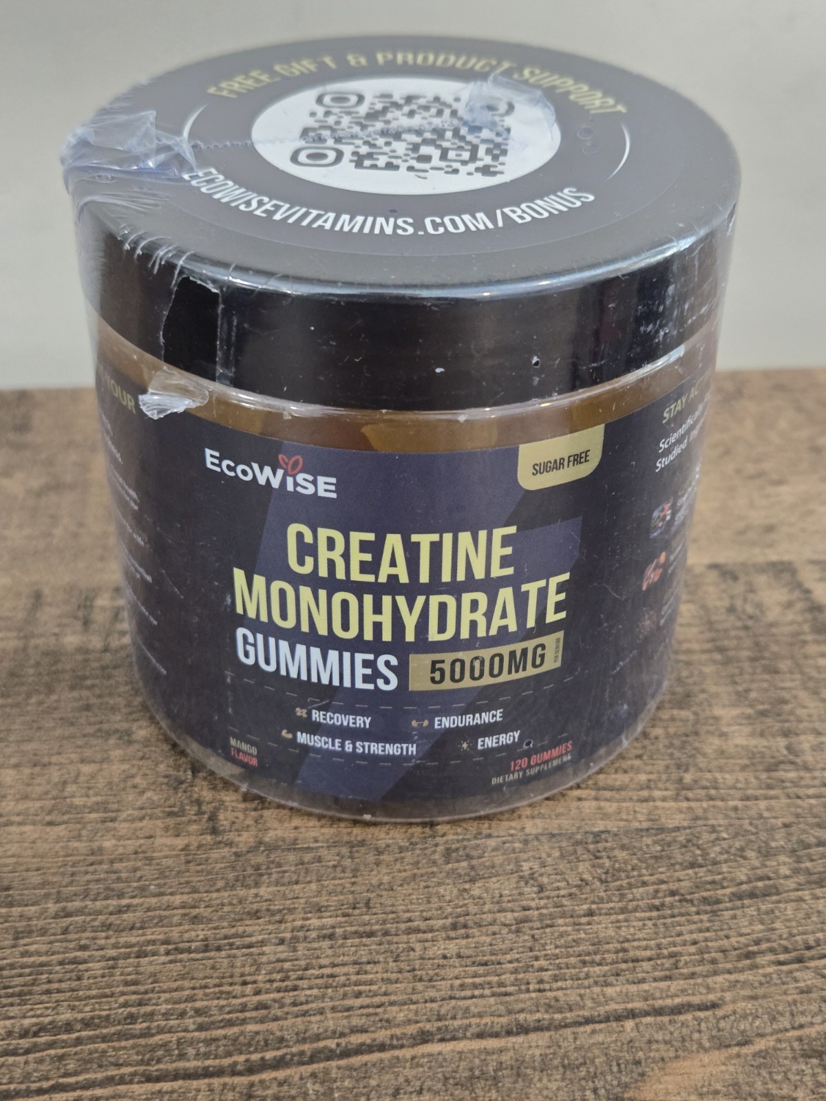 EcoWise Wellness Creatine Monohydrate Gummies 5000 mg Mango 120 Exp 5/17/2026