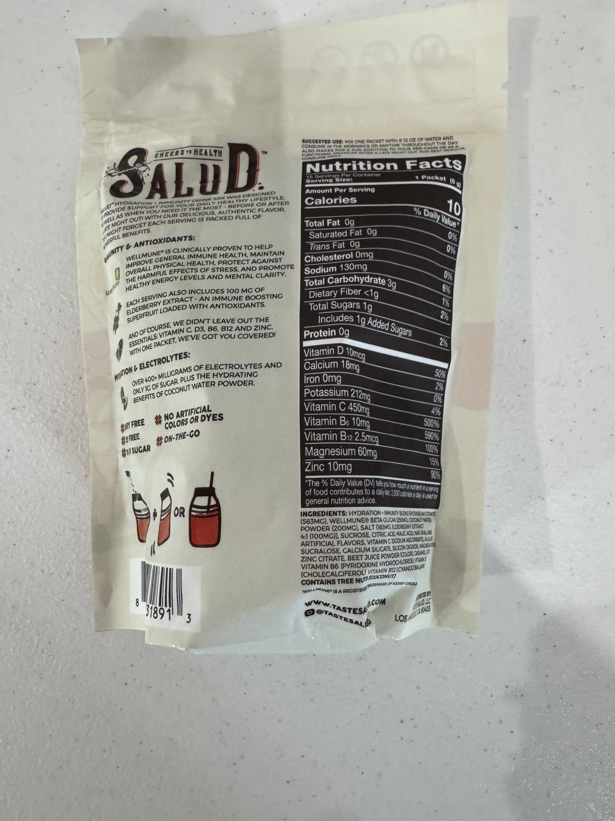 Salud Hydration+Immunity Electrolyte Drink Mix Watermelon Margarita Exp 05/28