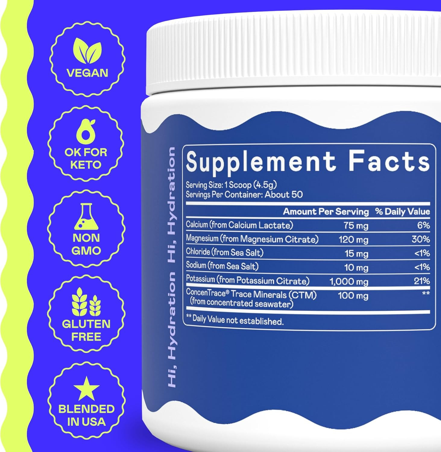 Hi-Lyte K1000 Electrolytes Powder Mix Unflavored Keto & Performance, 50 Servings
