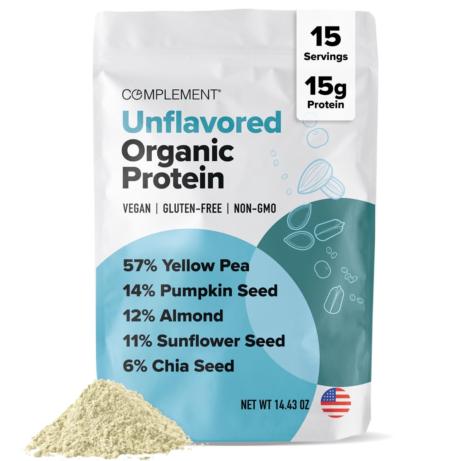 Complement 15g Vegan Unflavored Plant-Based Protein 15 Servings (Pack of 1)