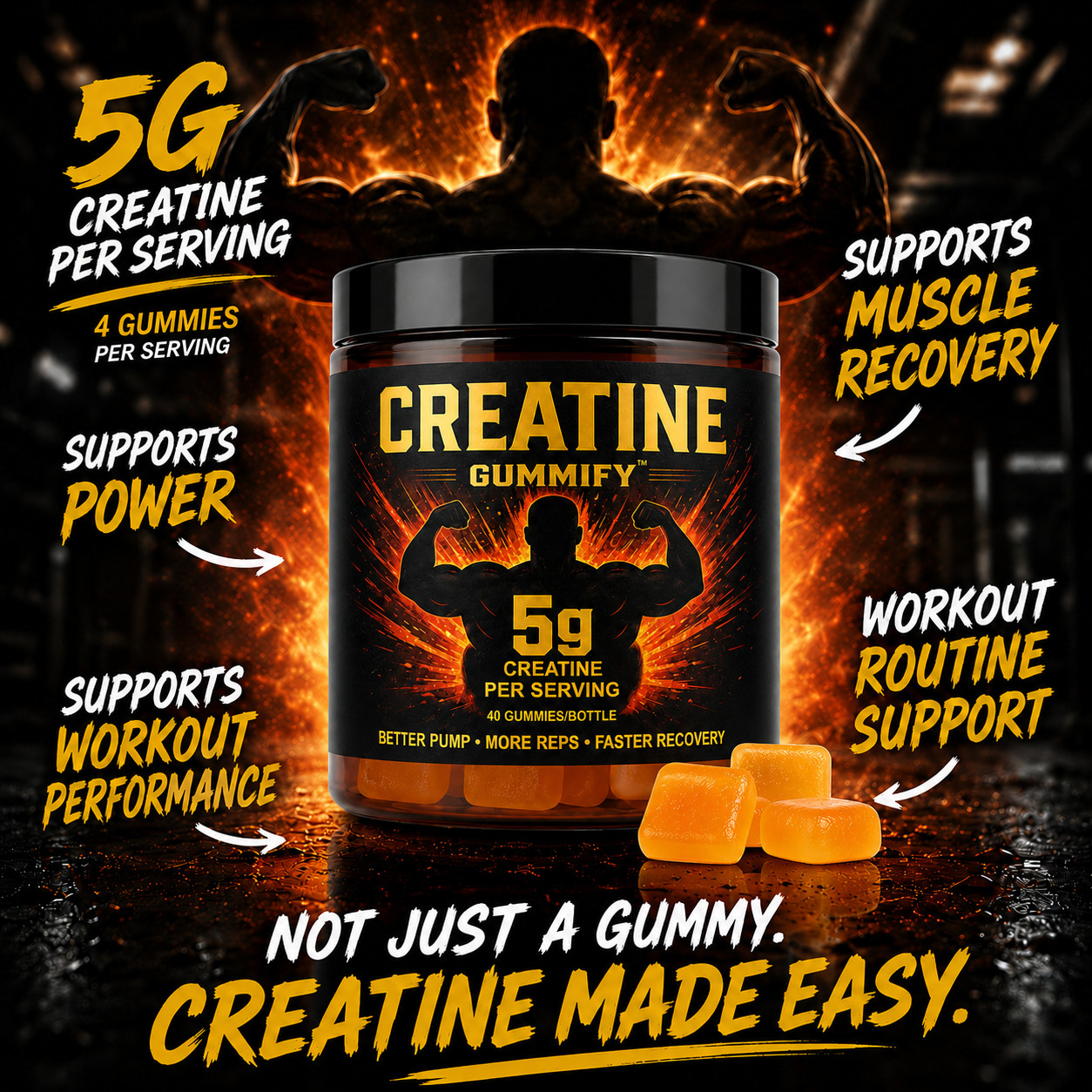 3 Pack Creatine Gummies, 5g creatine, 40 gummies per bottle, vegan, gluten-free