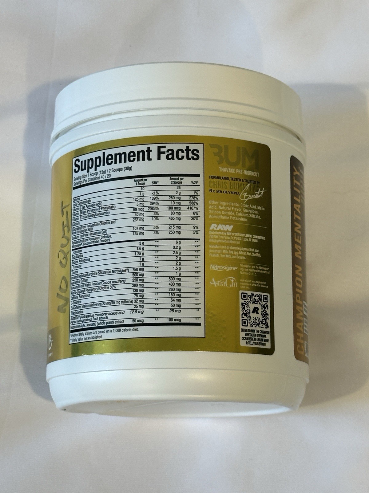 RAW Thavage Pre-Workout Powder Champion Mentality Citrus Slush 600g