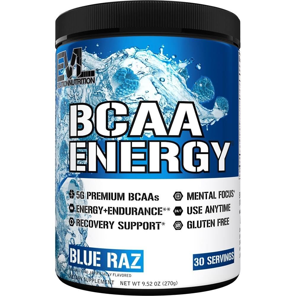 EVL BCAA Energy Blue Raz Powder 30 Servings Amino Acid Preworkout Drink