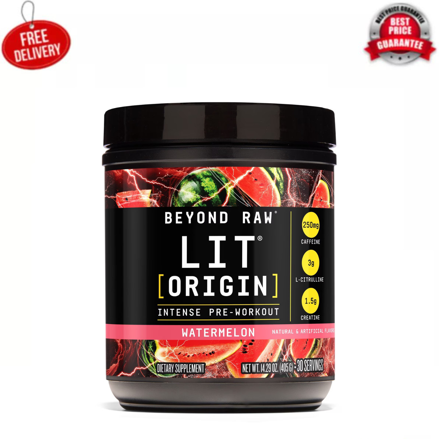 Beyond Raw LIT Origin Pre Workout Powder Watermelon 30 Servings