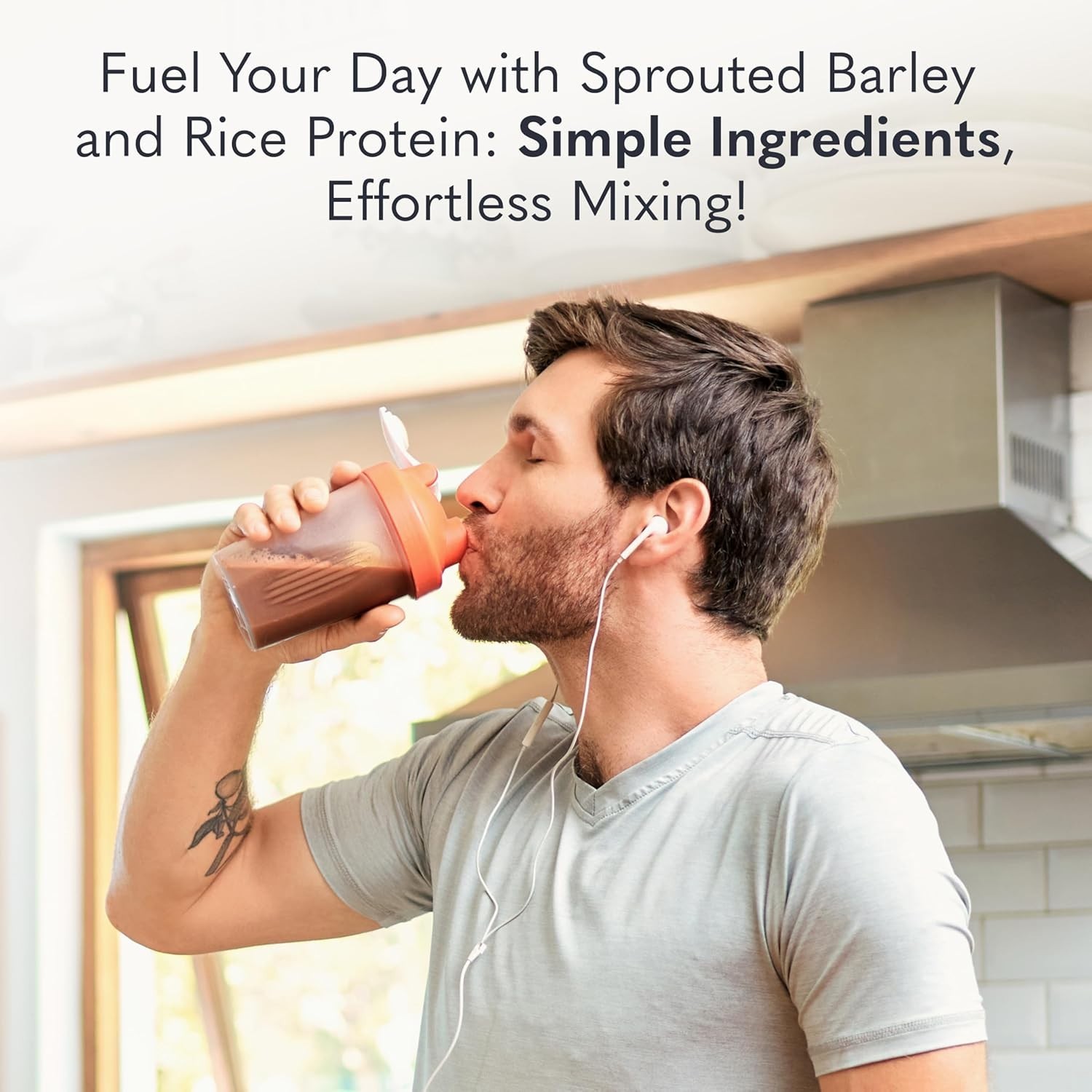 Plant-Based Sprouted Barley Protein, Chocolate with 21g Protein, 0g Sugar & C…