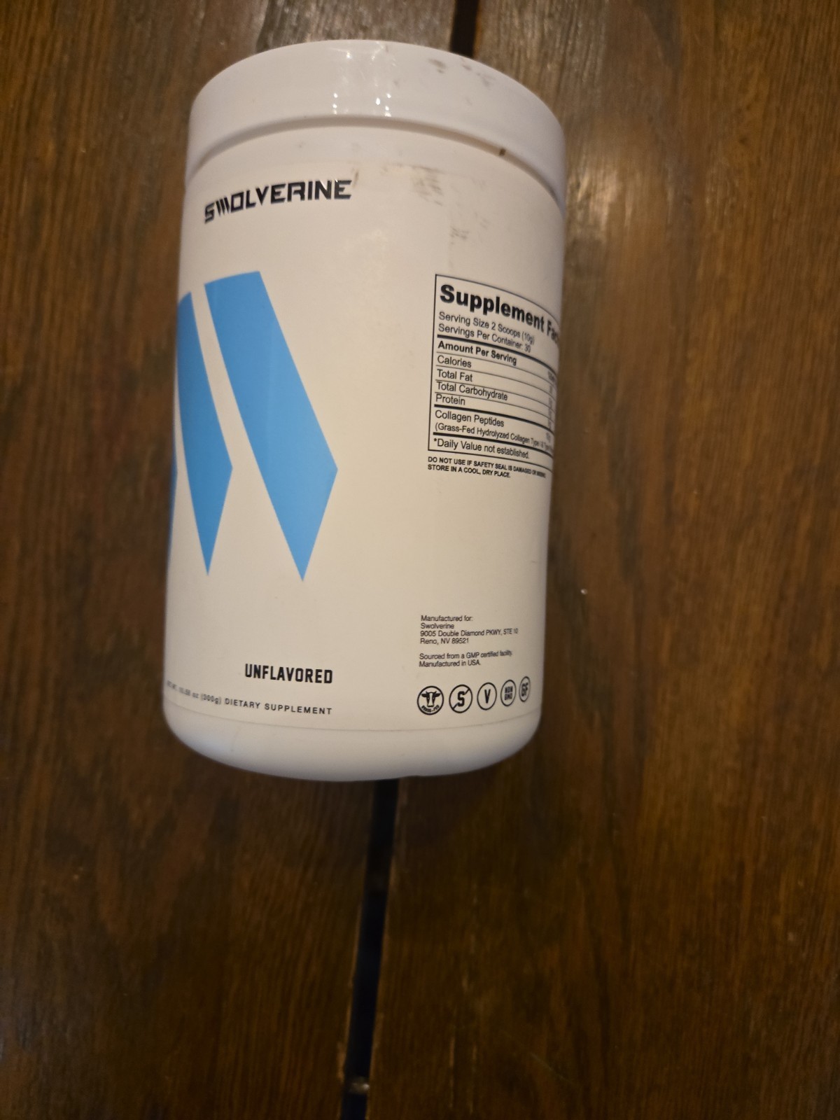 SWOLVERINE Grass-Fed Hydrolyzed Collagen Peptides Powder Unflavored 10.58 oz