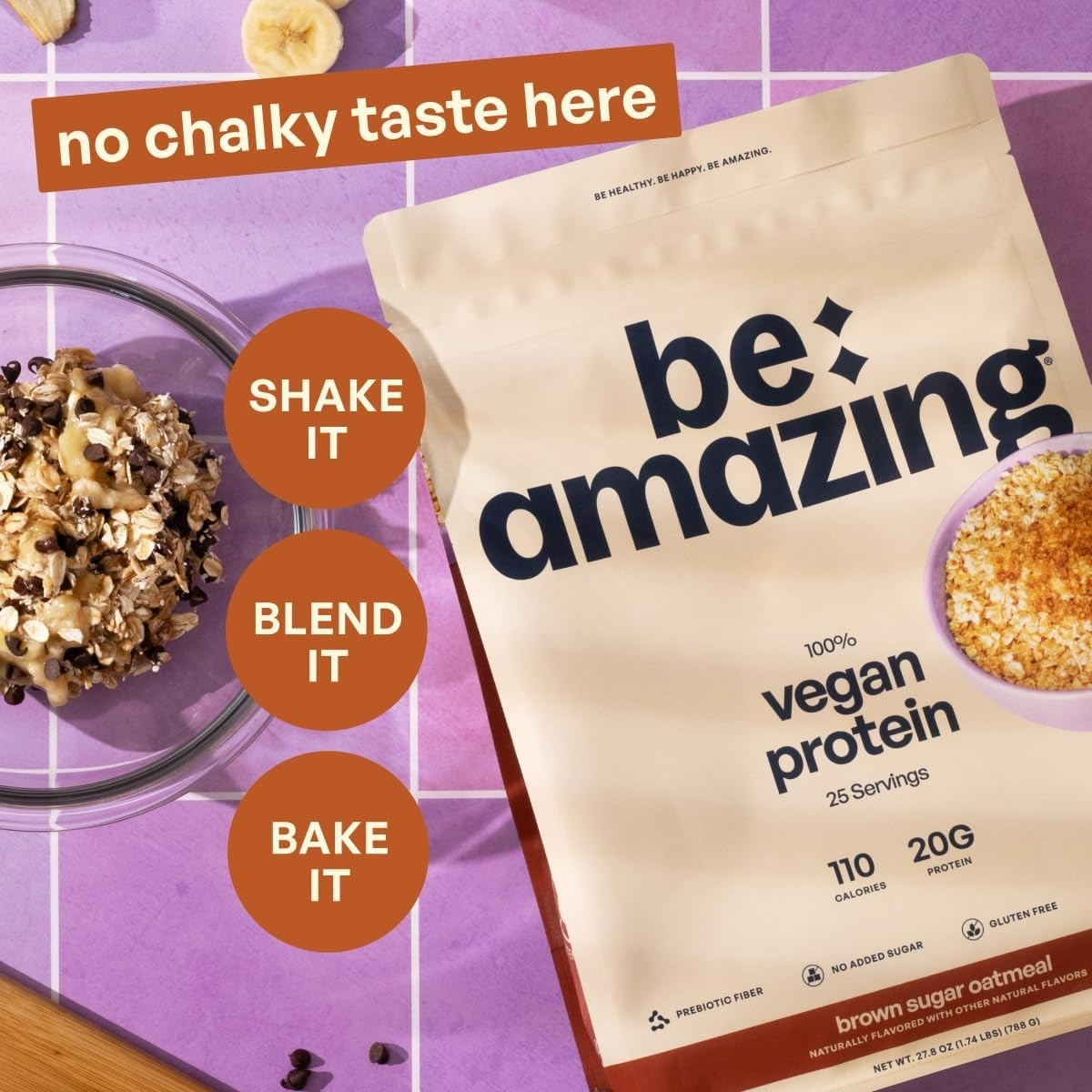 BE AMAZING Vegan Protein Powder – Brown Sugar Oatmeal Flavor (25 Servings)