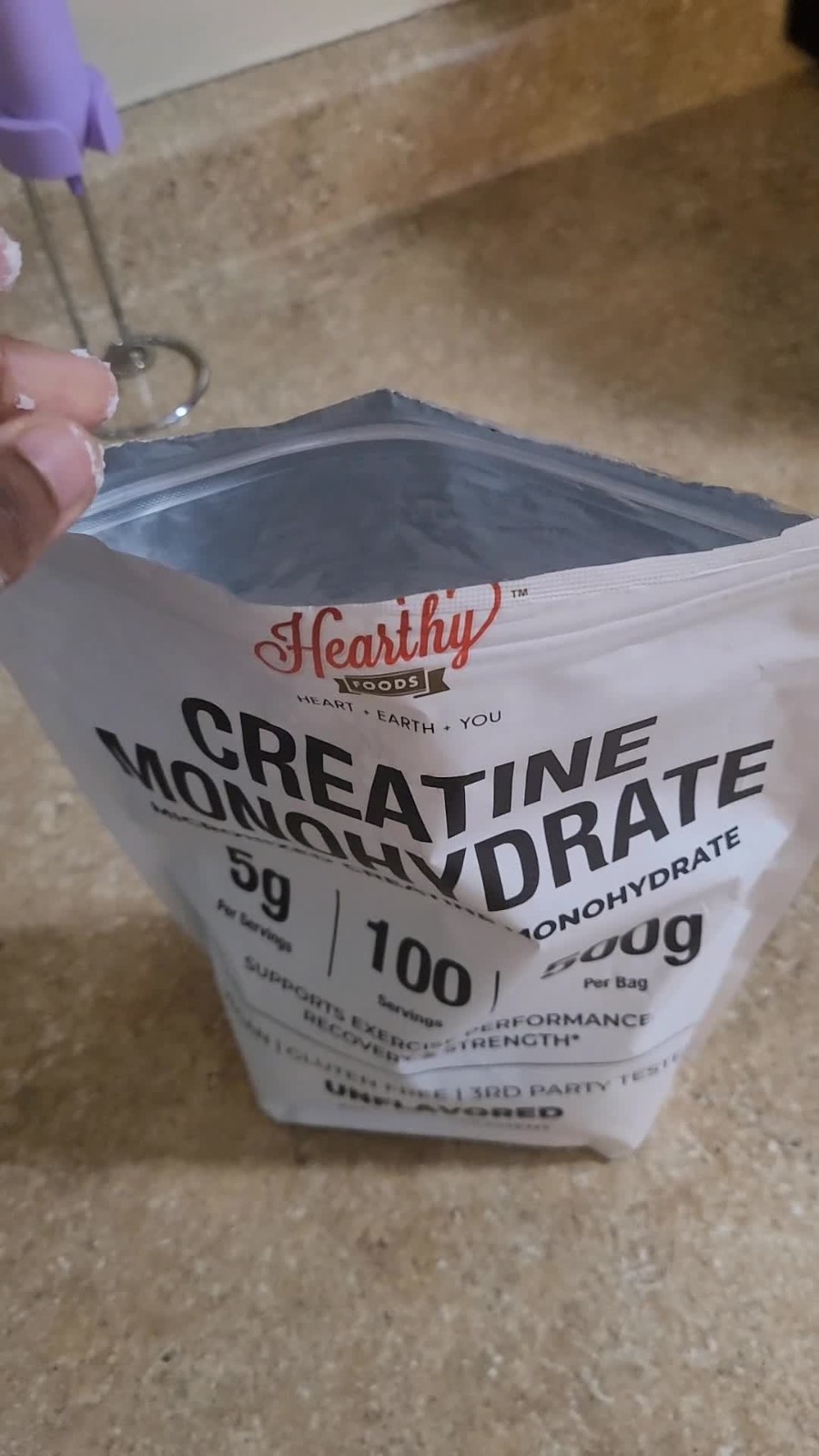 HEARTHY FOODS Creatine Monohydrate Micronized Powder 500G – 100 Servings, 5000mg