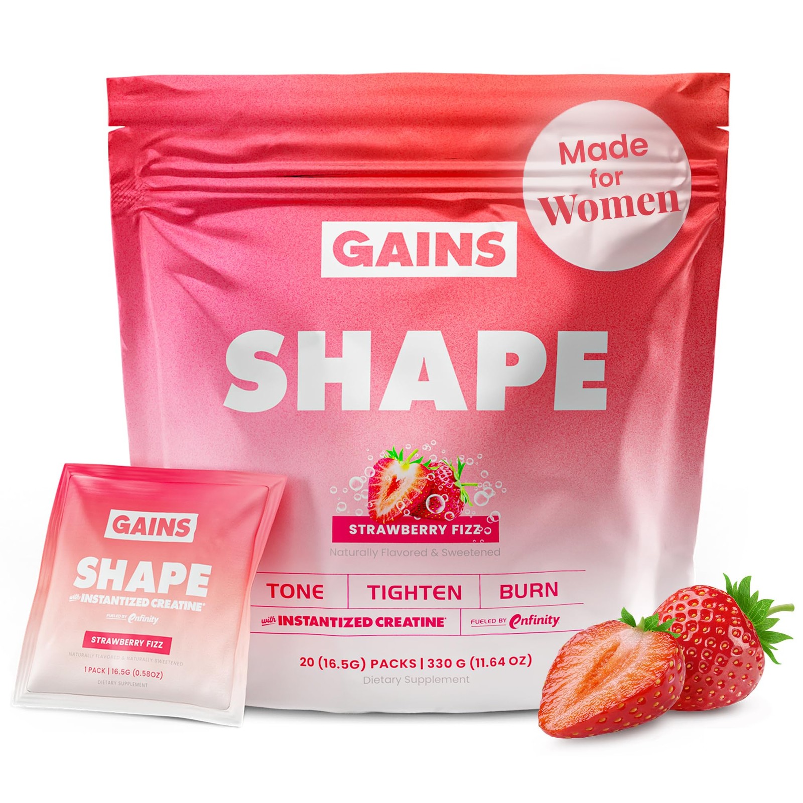 Gains in Bulk Shape Instantized Creatine for Women, Strawberry Fizz Flavor, V…