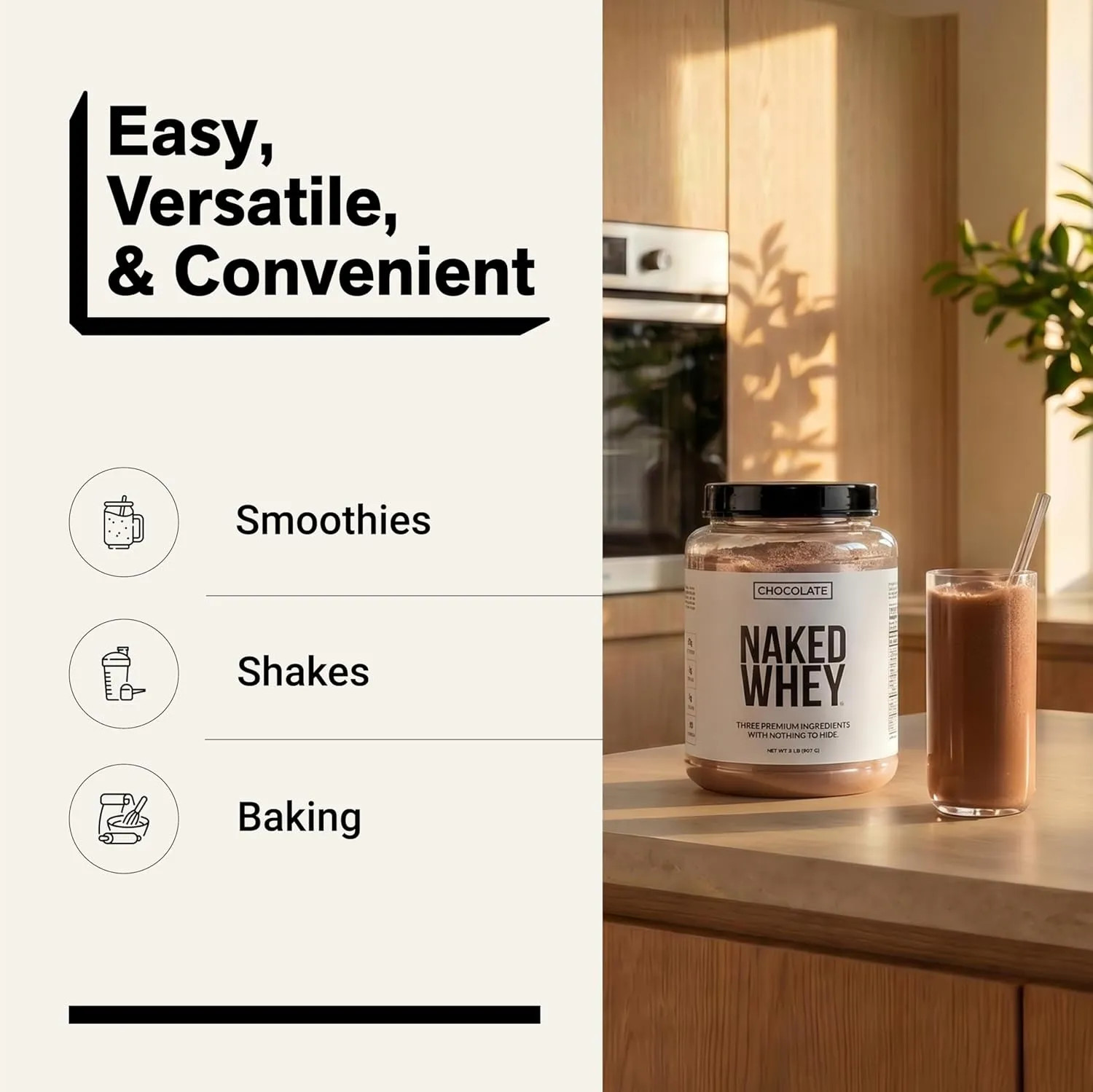Naked Whey Chocolate Protein Powder Grass Fed 3 Ingredient 24 Servings