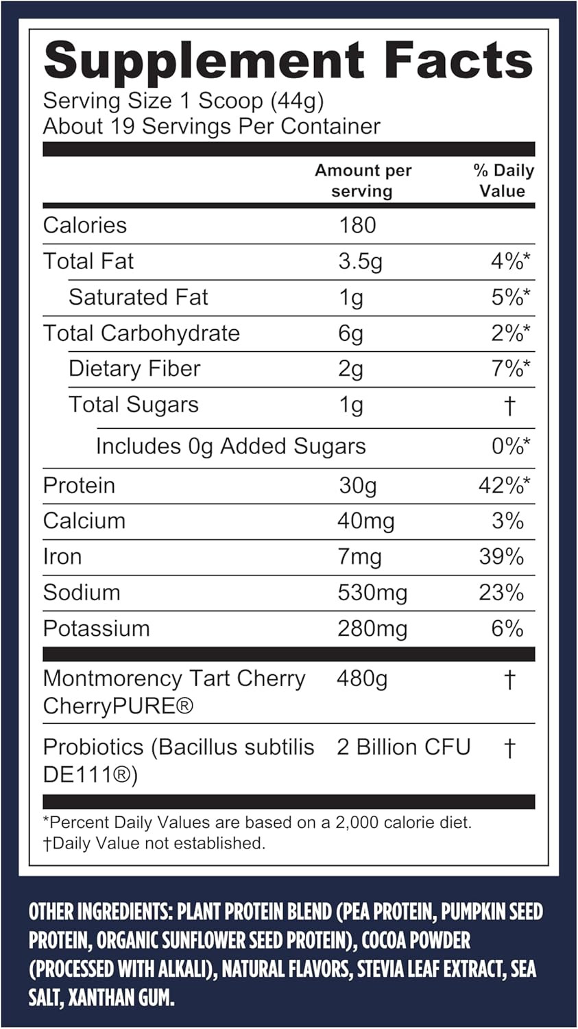 Vega Sport Vegan Protein Powder Recovery Chocolate 1.8 lb 30g Protein
