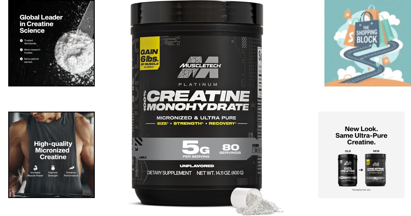 Platinum Creatine Monohydrate Powder, 80 Servings, Unflavored, 14.11 oz