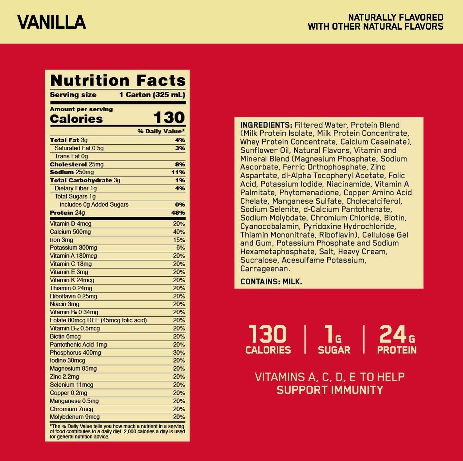 Optimum Nutrition Gold Standard Protein Shake 24g Vanilla 11oz, 12 Ct