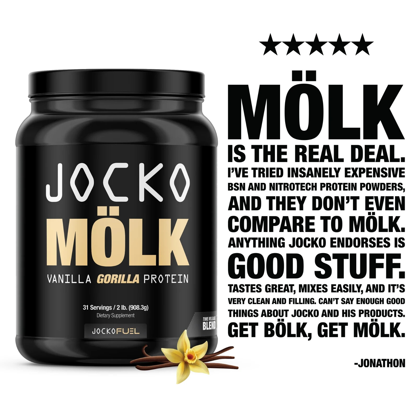 Jocko Mӧlk, Protein Powder Drink, Vanilla Gorilla, 22g Protein, 2 lb.