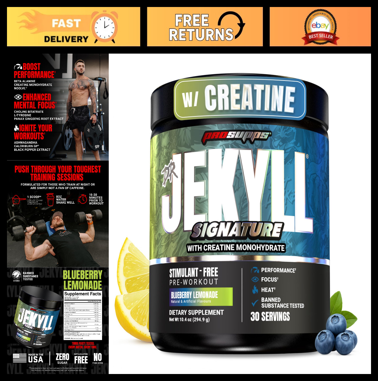 Stim-Free Pre Workout Powder with Creatine | Focus & Endurance Booster – 30 Serv