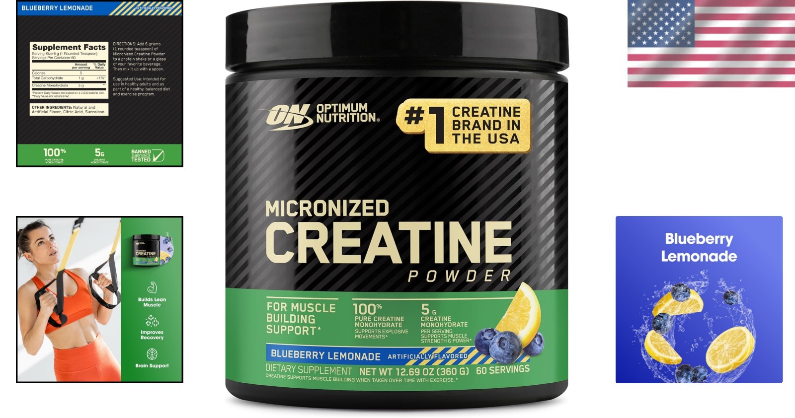 Micronized Creatine Monohydrate Powder, Blueberry Lemonade – 60 Servings