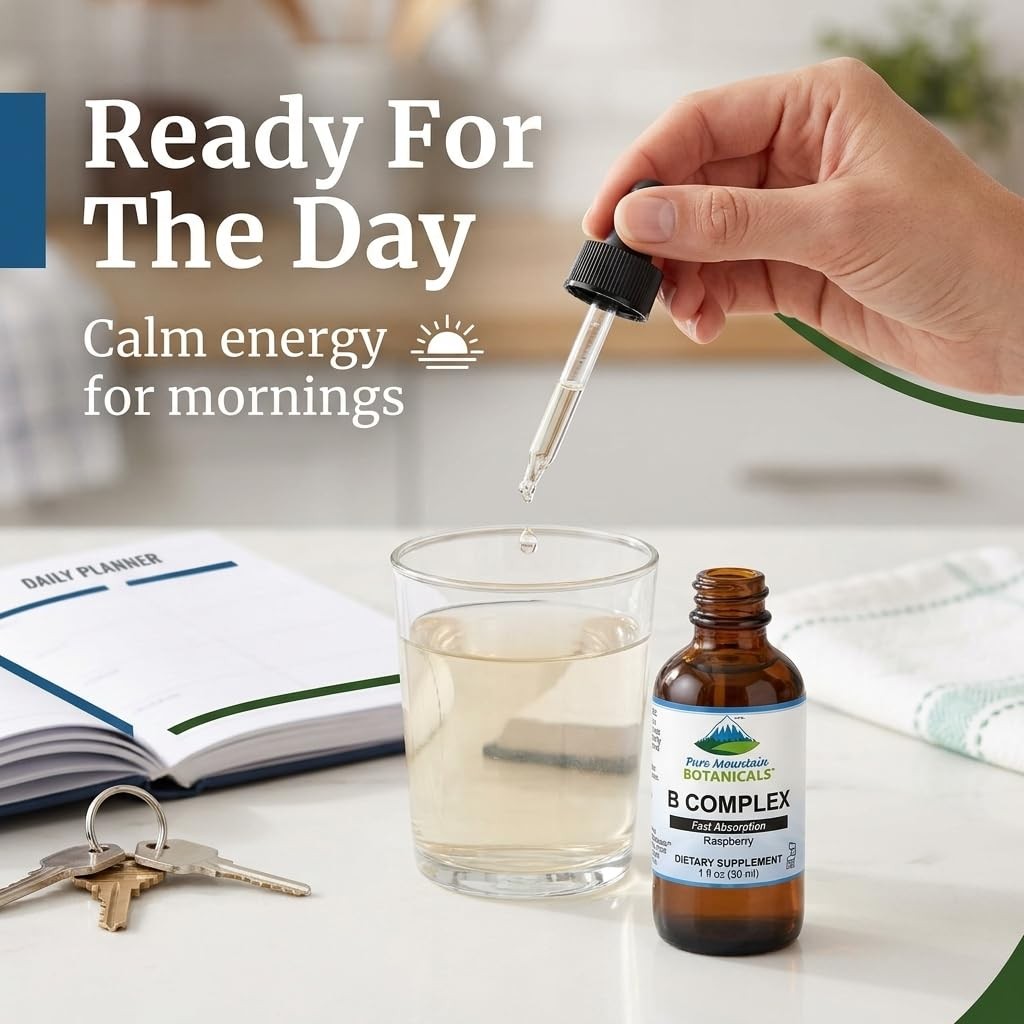Pure Mountain Botanicals Liquid Vitamin B Complex – B12 B6 Drops – Raspberry