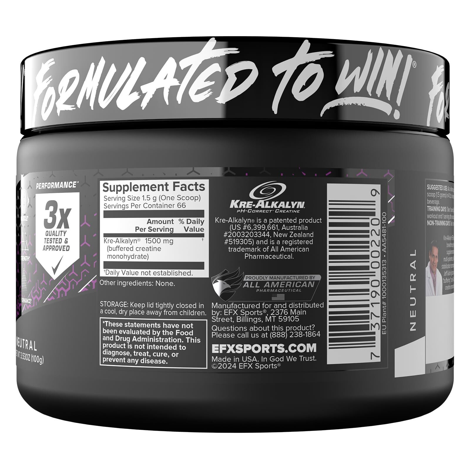 Kre Alkalyn EFX Creatine Monohydrate 66 Servings pH Correct Nutritional Suppl…