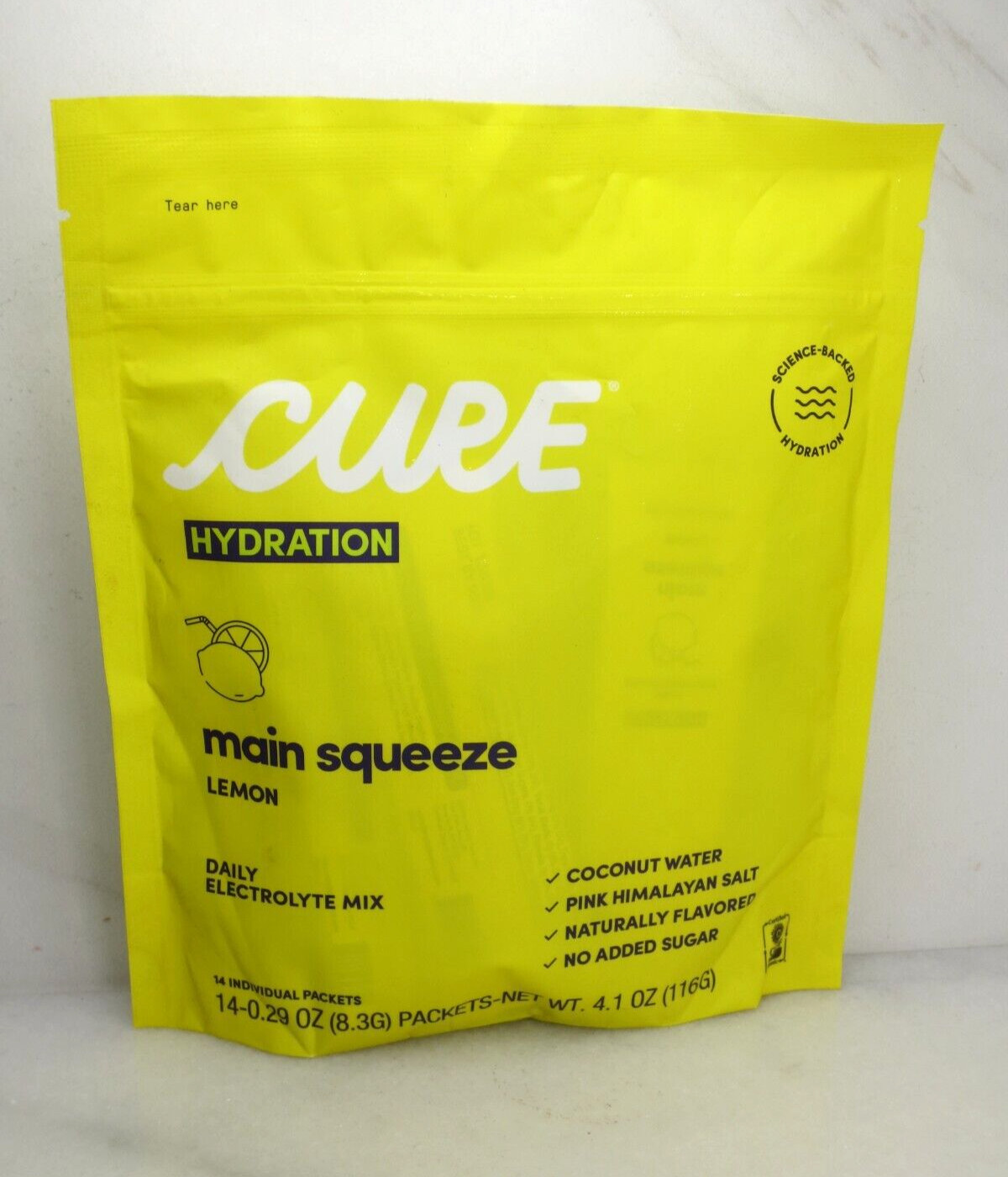 CURE HYDRATION MAIN SQUEEZE LEMON DAILY ELECTROLYTE MIX 14 PACKETS EXP:2026