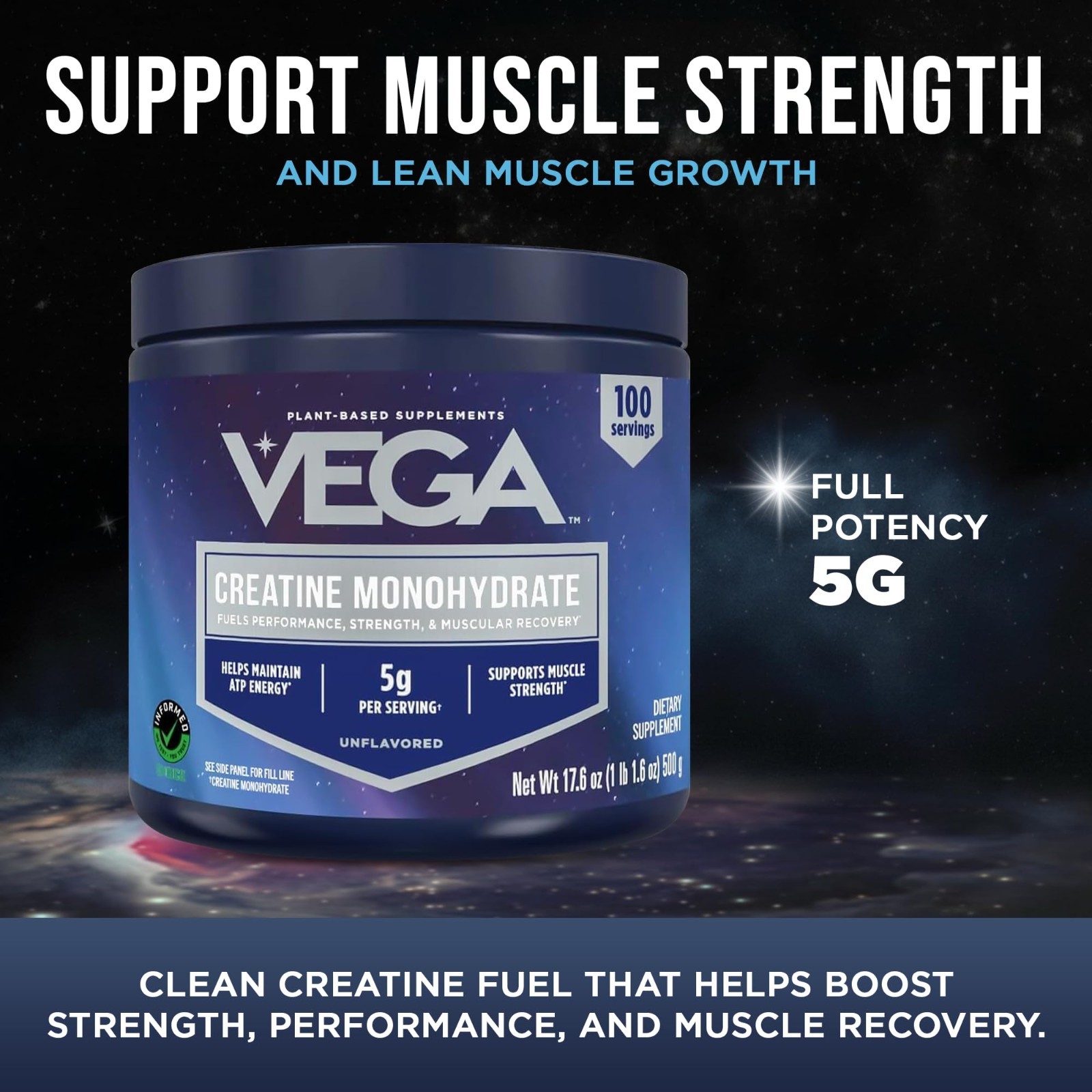 Micronized Creatine Monohydrate Powder, Unflavored – 5g Vegan Creatine for Stren