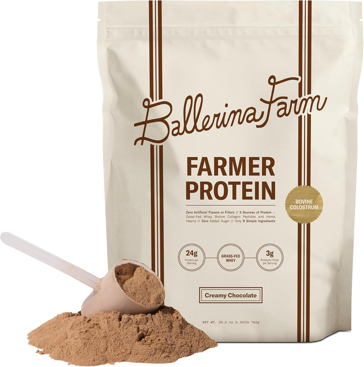 Grass Fed Whey Protein Powder Creamy Chocolate, 24G Protein with Collagen Peptid