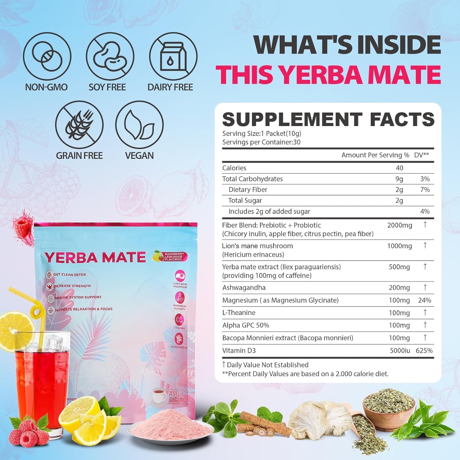 Super Yerba Mate Instant Powder, Yerba Mate with Lions Mane, Ashwagandha