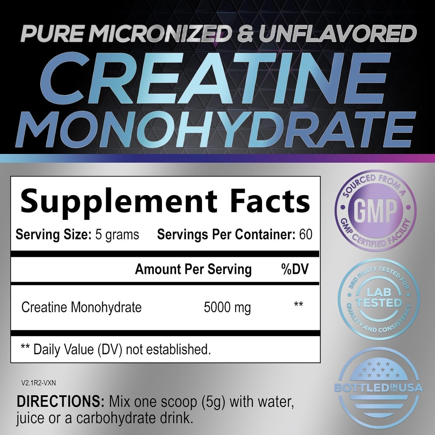 Creatine Monohydrate 5000Mg per Serving – Pure Micronized Creatine Powder Supple