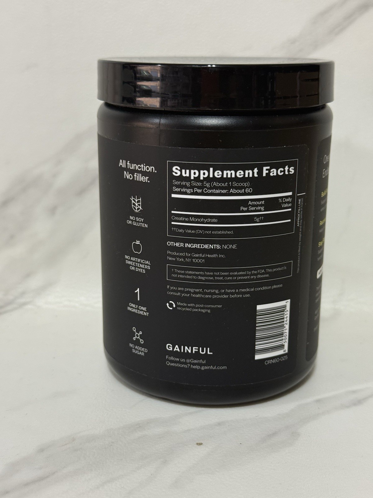 Gainful Creatine Monohydrate Powder 10.6 Oz Unflavored exp. 07/2027